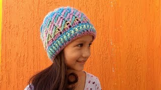  Gorro a crochet  para niños y adultos  en punto diagonal a crochet