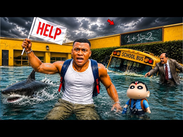 Franklin Escapes a Big Tsunami in His NEW School in GTA 5 ! | GTA 5 Telugu Gameplay