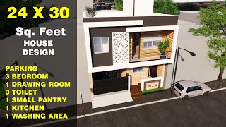 24x30 Foot House Plan, 80 Sq. Yards | Small House Design, 3BHK with Parking || DV Studio