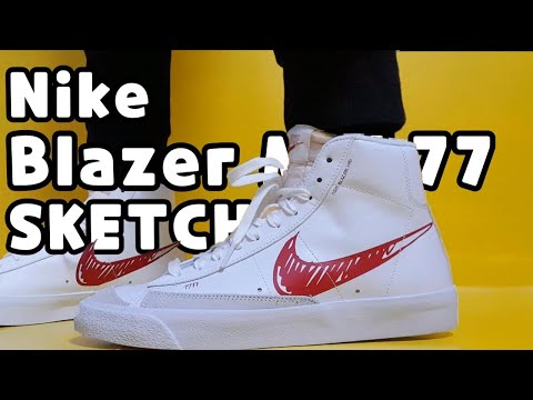 Monumentaal onze Gedragen Nike Blazer Mid '77 'Sketch Pack' White Red unboxing/Nike Blazer Mid 77 on  feet review - YouTube