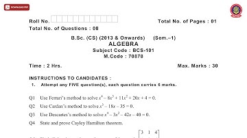 BSC 1ST SEM CS ALGEBRA DEC 2020 | PTU