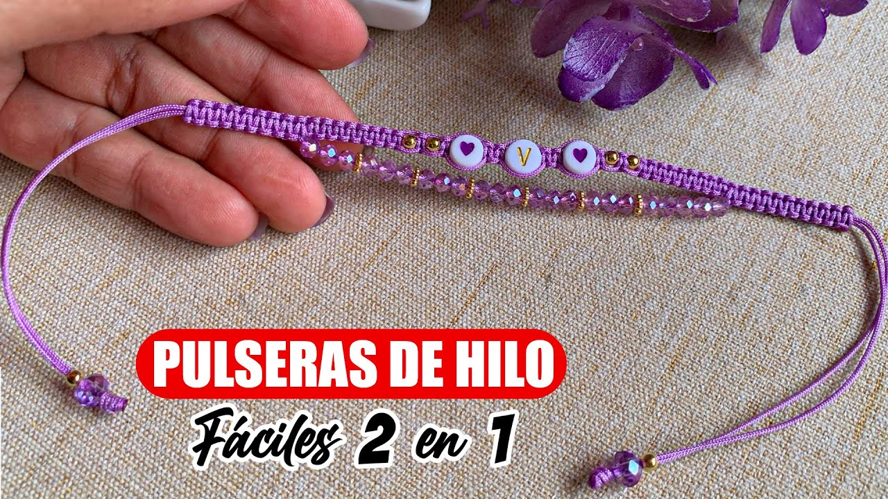 🧶PULSERAS de hilo 2 En 1  (Macramé) con Cristales (Pulseras de MACRAME Paso a Paso)