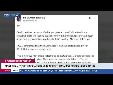 More Than 67,000 Have Benefitted From CREDICORP - President Tinubu