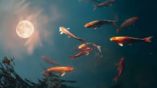 Koi Fish Swimming Under Full Moon Reflection Seamless Motion Background Loop 4K 60FPS