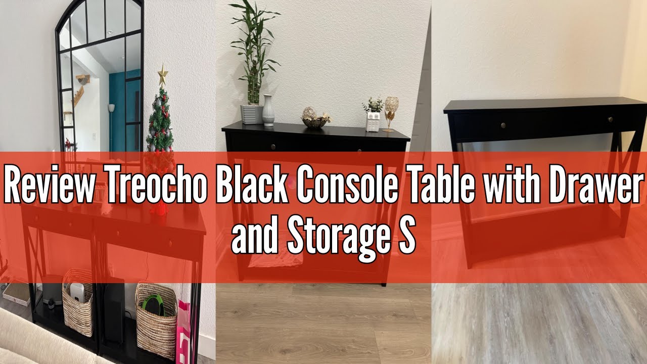 Review Treocho Black Console Table with Drawer and Storage Shelves, Foyer Sofa Table Narrow for Entr