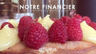 Financier façon tarte aux framboises, muesli & lemon curd