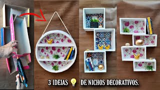 COMO FAZER 3 IDEIAS DE NICHOS DECORATIVO FEITO DE CAIXAS DE PAPELÃO | FAÇA VOCÊ MESMO 3 NICHOS