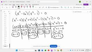 Alg 2H Unit 8 - Day 4- Quadratic Like Equations