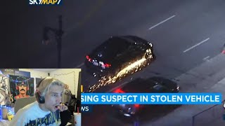 xQc reacts to Police Chase Suspect still driving without tires