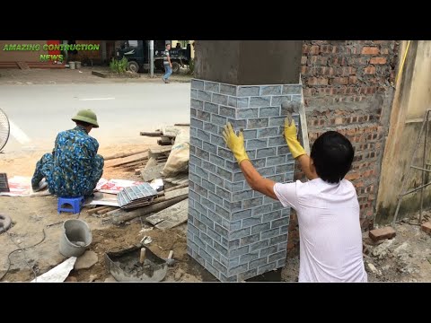 How To Build Beautiful Gate Poles With New Style Ceramic Tiles - Smart Portal Column Building Skills