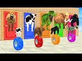 Cow elephant lion gorilla tiger trex guess the right door escape room challenge animals tire game