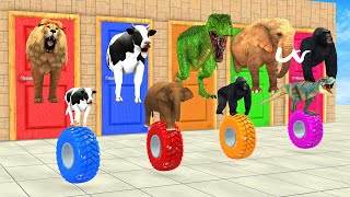 Cow Elephant Lion Gorilla Tiger T-Rex Guess The Right Door ESCAPE ROOM CHALLENGE Animals Tire Game