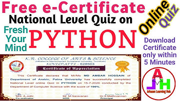 E-Quiz on Python | Online Quiz | Free Quiz Certificate | OnlineQuizCertificate