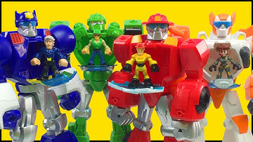 Play Skool Heroes Transformers Rescue Bots Unboxing Chase Police Bot Blades Boulder Heatwave Battle