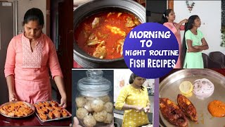 Village style மீன் குழம்பு,மீன் வறுவல்&கார சட்னி Recipe| coconut burfi| Sunday Morning to night vlog