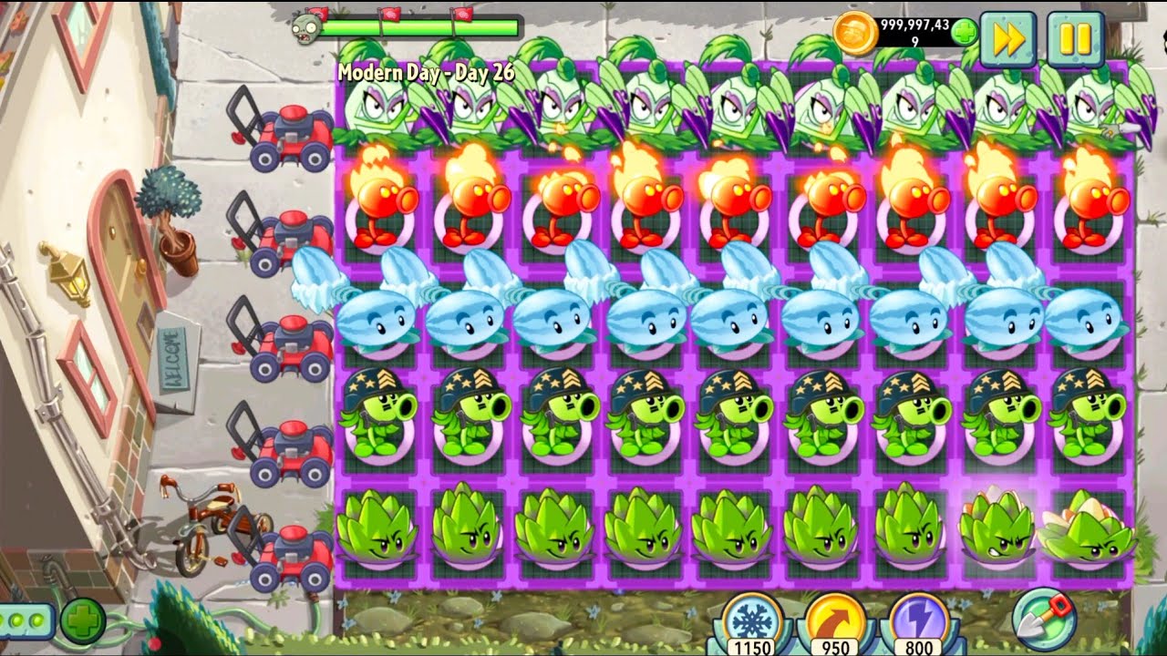 Plants Vs zombies 2 Gatling Pea+Pokra+Winter Melon Pult+Fire Peashooter Vs All Zombies Gameplay 