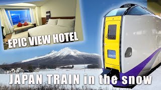 Japan Train Ride Through Snow! Amazing View Hotel Room Tour & Buffet Breakfast