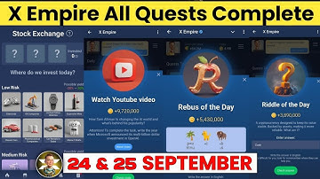 24 September All Quests Code X Empire | Riddle Of The Day | Rebus Of the day | YouTube Video Code