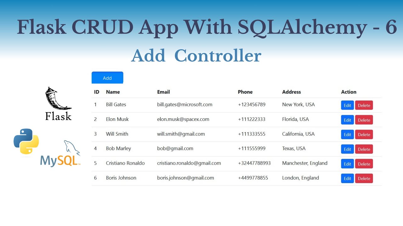 Flask CRUD Application With SQLAlchemy - Add Controller - 6 - YouTube