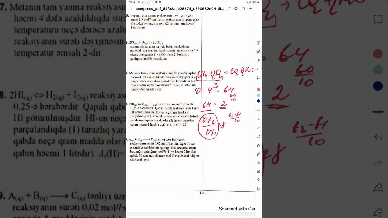Kimyəvi reaksiyanıın sürəti. Kimyəvi tarazlıq.Ətraflı yazılı cavab tələb olunan tapşırıqlar