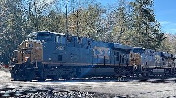 CSX 5469, CSX 5414 & CSX 802 passing through the train yard before stopping for crew change.