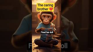 Caring Brother Monkey Fixes the Doll 💕 |#emtionalstory #shorts#ai