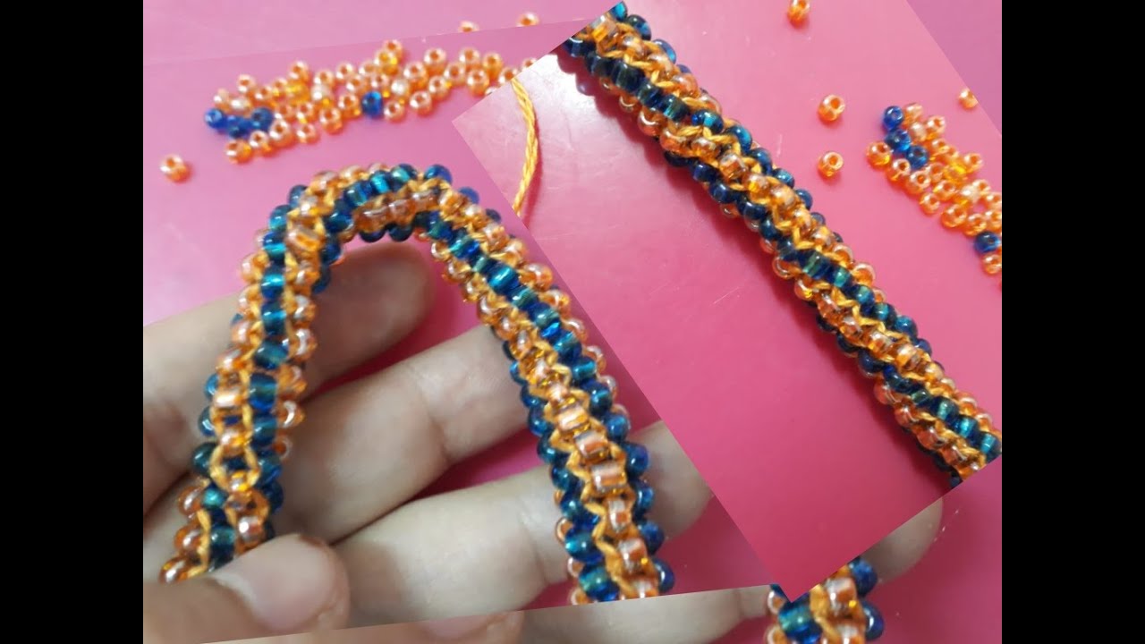 عقد واسورة خرز بالإبرة والخيط وحلزونى لونين رائع للمبتدئات