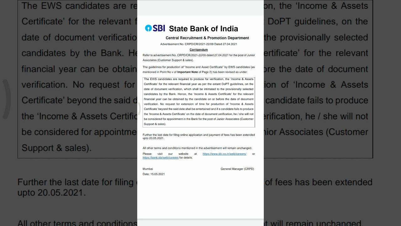 SBI CLERK 2021 DATE EXTENDED |SBI JUNIOR ASSOCIATE 2021