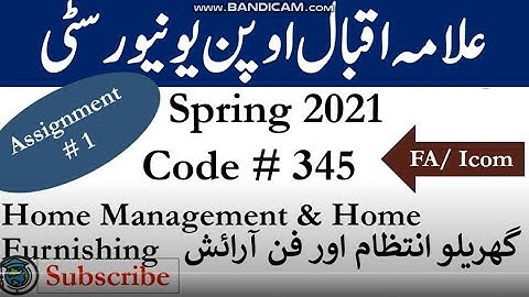 AIOU Code 345 Solved Assignment No.1 Spring  2021 | Subject: Home Management & Home | Level: FA/ICom