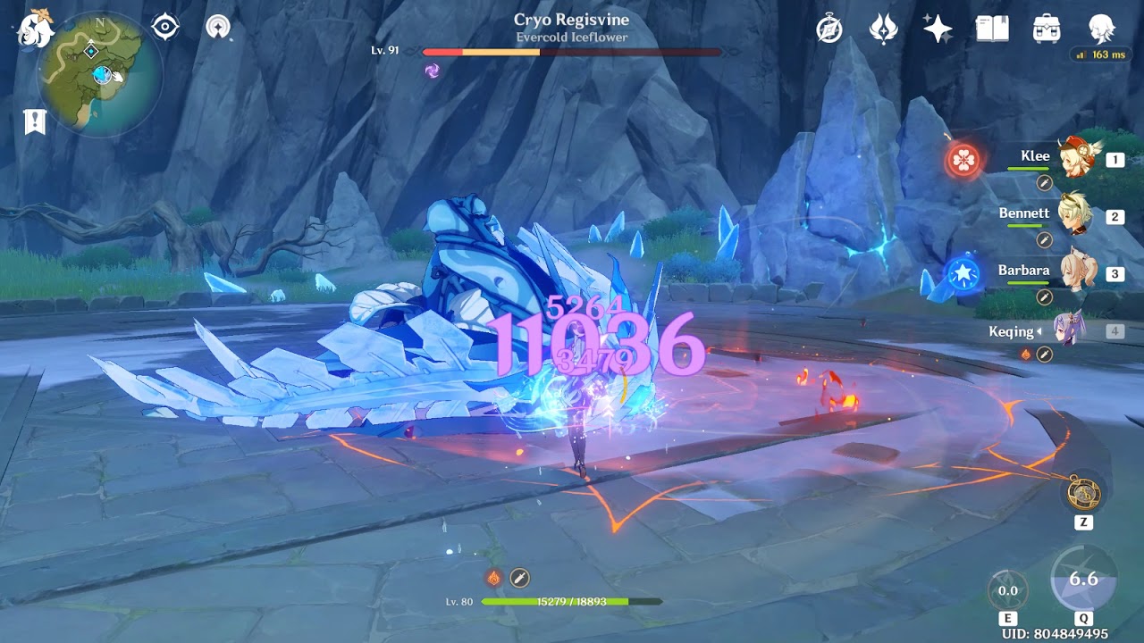 [Genshin Impact] Lv80 Keqing + Lv78 R5 Lion Roar DPS Showcase WL7 Cryo