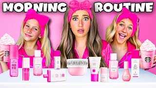 i COPiED My 10 \& 12yr OLD SiSTERS SCHOOL MORNiNG ROUTiNE! *only using PINK Makeup PRODUCTS*