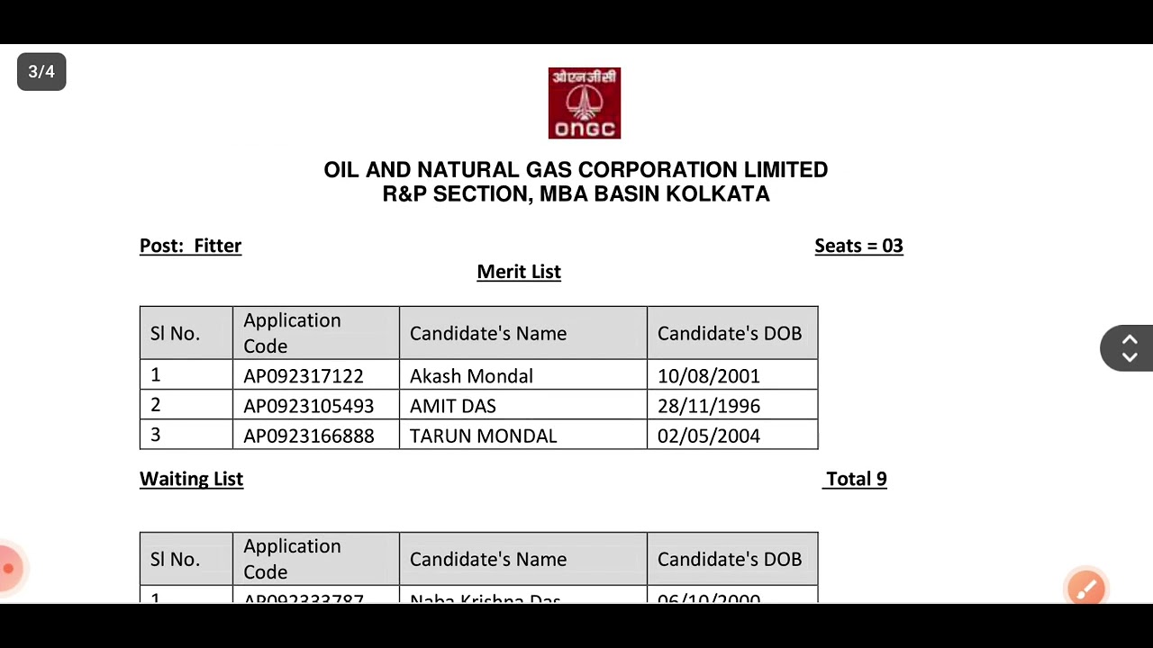 ONGC Apprentice kolkata region merit list 2023 published 🔥🔥