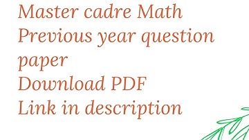 Master cadre math previous year question paper || PDF link in description