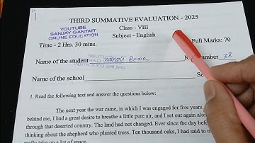 Class 8 English 3rd Unit Test Question Paper 2025 // Class 8 Final Exam Question paper 2025 English
