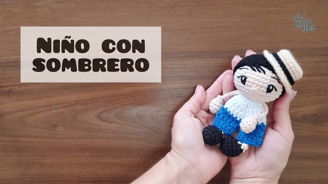 Niño amigurumi estilo bambola con sombrero a crochet 👨‍🌾. Muñeco niño Amigurumi, fácil de hacer.