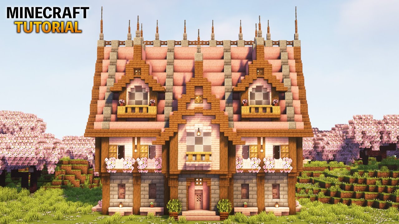 【マイクラ】桜の大きな家(倉庫)の作り方【マインクラフト】【建築講座】【Minecraft】 - YouTube