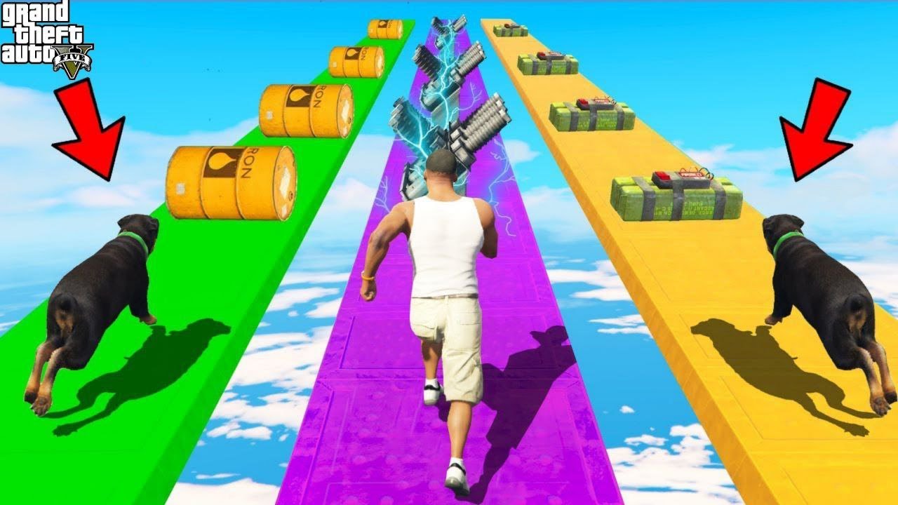 FRANKLIN TRIED IMPOSSIBLE DOWNWARD STAIR JUMP MEGARAMP PARKOUR CHALLENGE GTA5 | SHINCHAN and CHOP