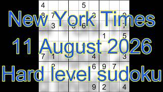 Sudoku solution – New York Times 11 August 2026 Hard level sudoku screenshot 3
