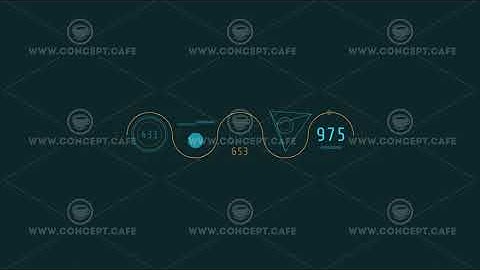 Looped animation of a wavy line with geometric shapes HUD element.