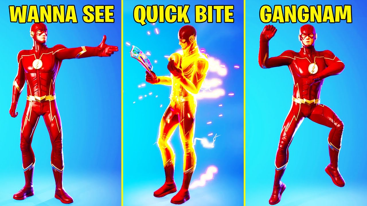 New The Flash Skin Showcase With Best Dances & Emotes! (Quick Bite, Wanna See Me, Gangnam Style)