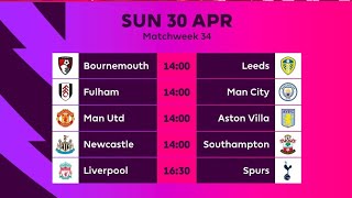 EPL GW 34 PREVIEW: MANCHESTER UNITED VS ASTON VILLA, FULHAM VS MANCITY, NEWCASTLE VS SOUTHAMPTON