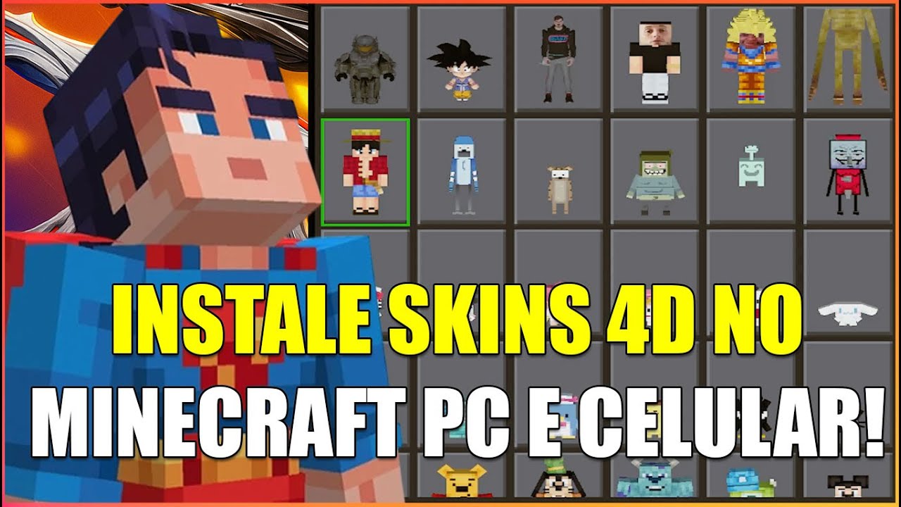 COMO BAIXAR SKINS 4D NO MINECRAFT BEDROCK ANDROID E WINDOWS - YouTube