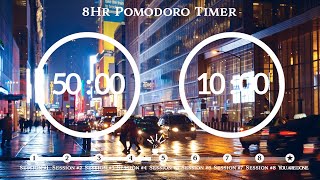 50 Minute Pomodoro Timer 🌧Rain Sound  비소리📚8-Hour Study ⏱Pomodoro 50/10, 50 min x 8 sets