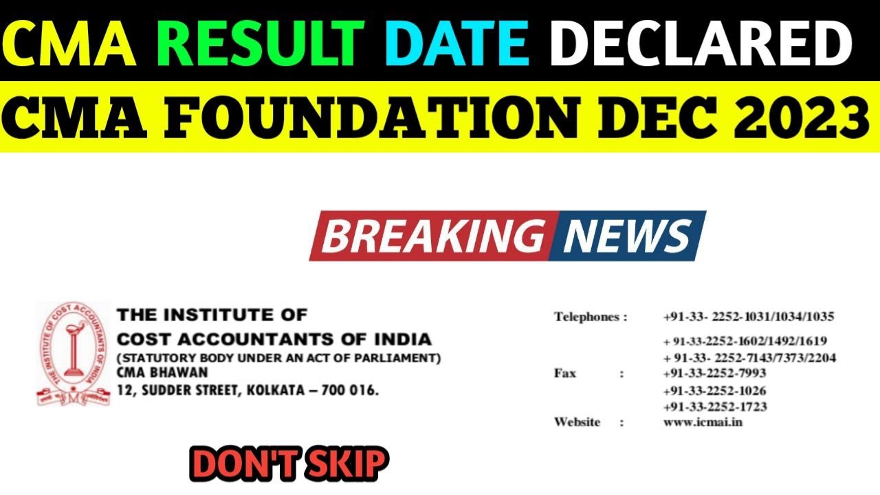 Big Update! 🚨 ICMAI Dec 2023 Exam | CMA Foundation Result Date - YouTube