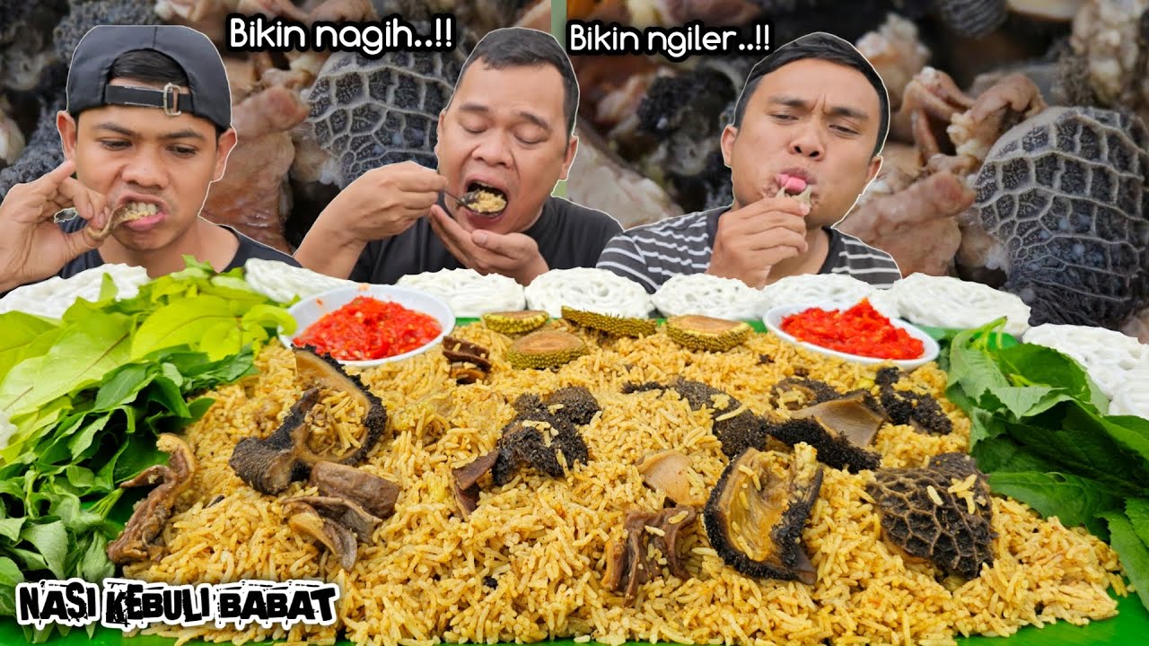 TAMIONGGER ONGKEK ! MUKBANG NASI KEBULI BABAT + LALAPAN MENTAH + SAMBAL TERASI
