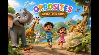 Opposites Adventure Song 🌈  Learn Opposite Words for Kids  Big &amp; Small, Tall &amp; Short  Nursery Rhyme