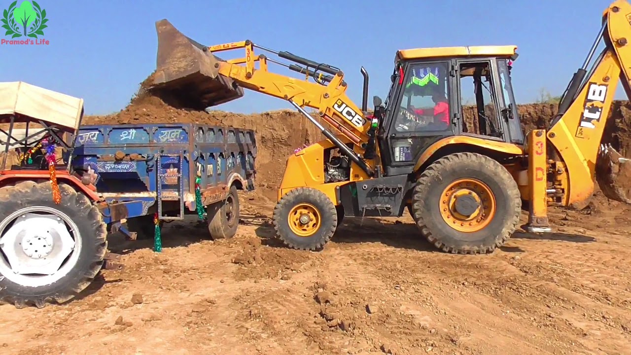 JCB 3DX working in Lake Making Swaraj 735 Mahindra 275 HMT Tractor