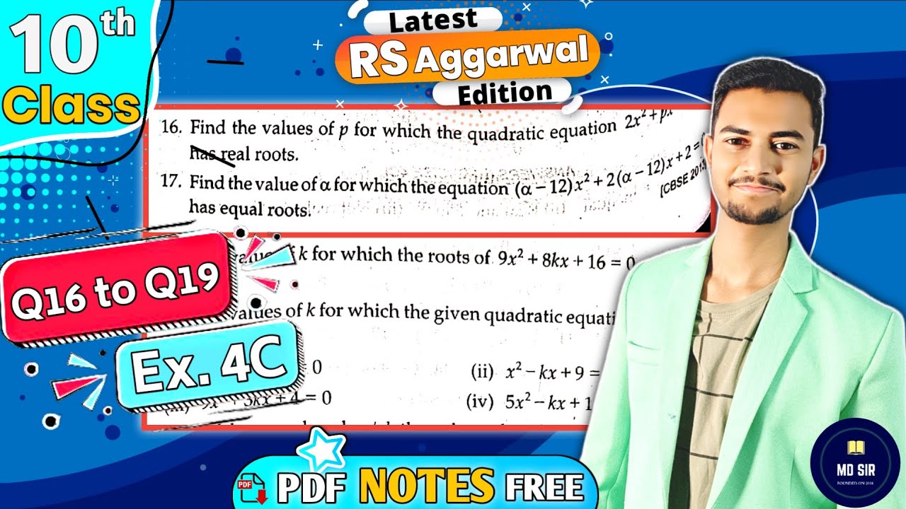 Ex 4c q16 to q19 class 10 rs aggarwal quadratic equations chapter