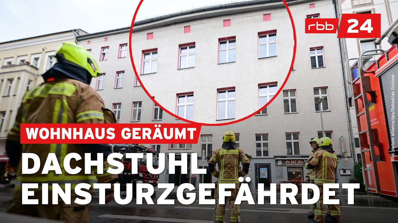 Haus in Berlin-Mitte geräumt: Feuerwehr und THW sichern Dach