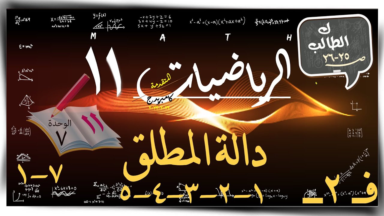 1- دالة المطلق 7-1 ☀تمارين كتاب الطالب من 1 - الي 5   ☀ رياضيات متقدمة ☀ الصف الحادي عشر ☀ ف2